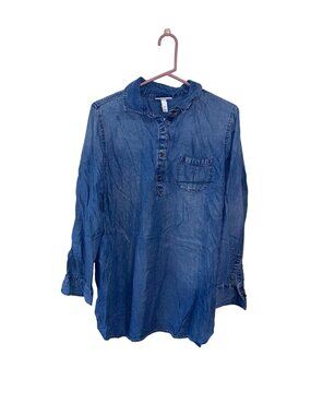 Liz Lange Maternity Chambray Tunic Top XL Button-Front 100% Lyocell Lightweight